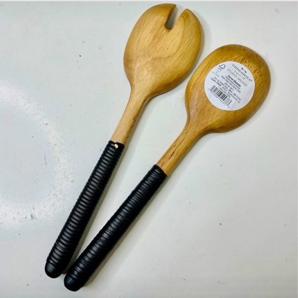 NEW Threshold Designed with Studio McGee 2pc Rubberwood & Rattan Serving Utensil - Picture 5 of 6
